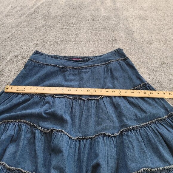 VTg Mix Nouveau Womens Skirt Size 14 Blue Chambray Denim Tiered Peasant 16321‎ - Picture 7 of 10